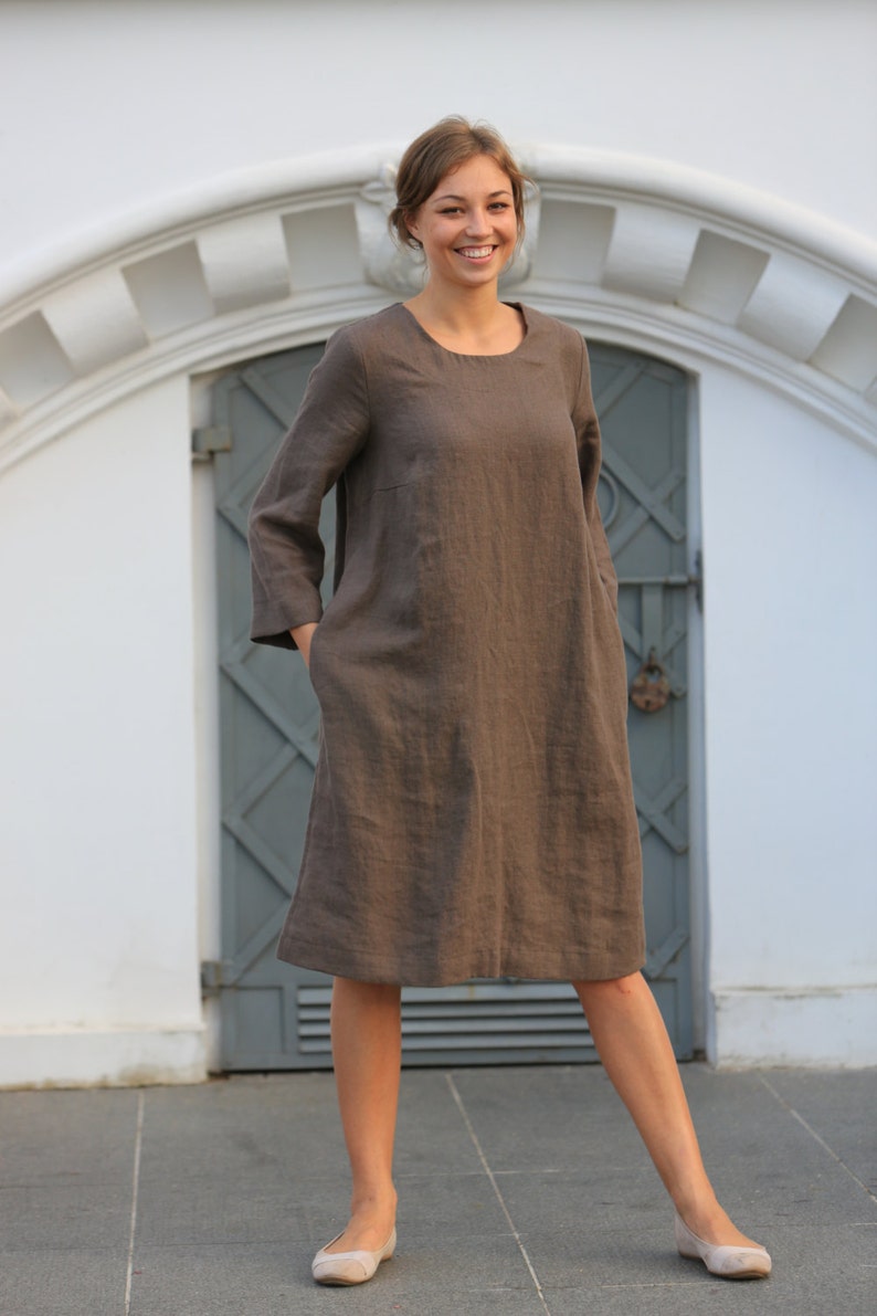 Washed linen dress / Summer dress / Linen dress / Wood brown linen dress image 1