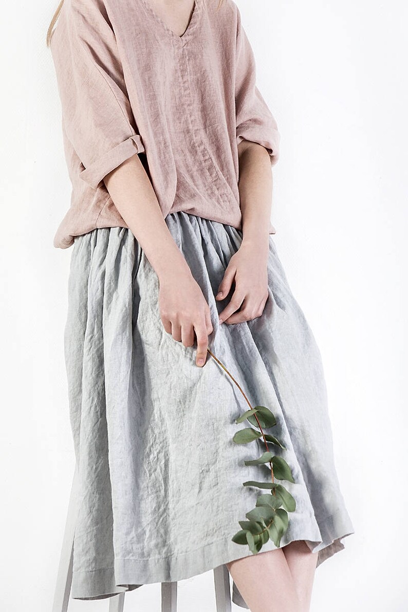 Linen skirt / Midi linen skirt / Ruffle linen skirt with pockets / Womens skirts / Knee length linen skirt image 4