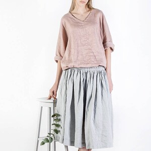 Linen skirt / Midi linen skirt / Ruffle linen skirt with pockets / Womens skirts / Knee length linen skirt image 5