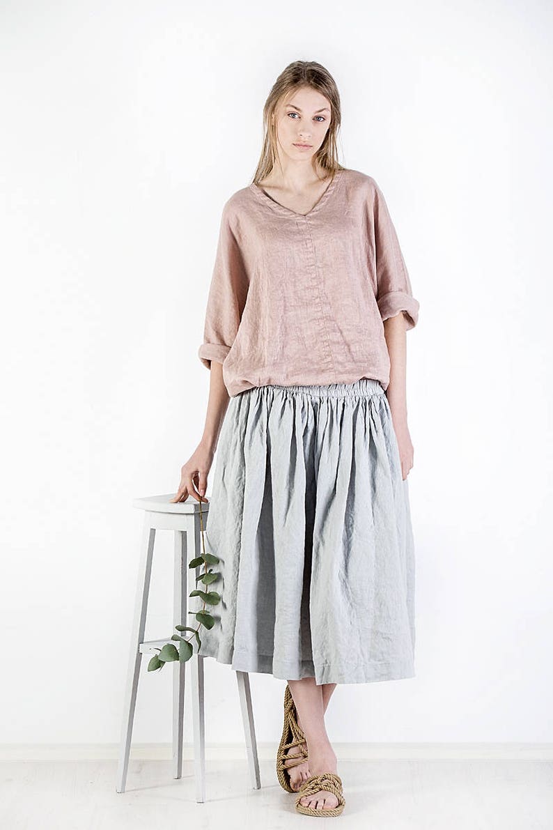 Linen skirt / Midi linen skirt / Ruffle linen skirt with pockets / Womens skirts / Knee length linen skirt image 5