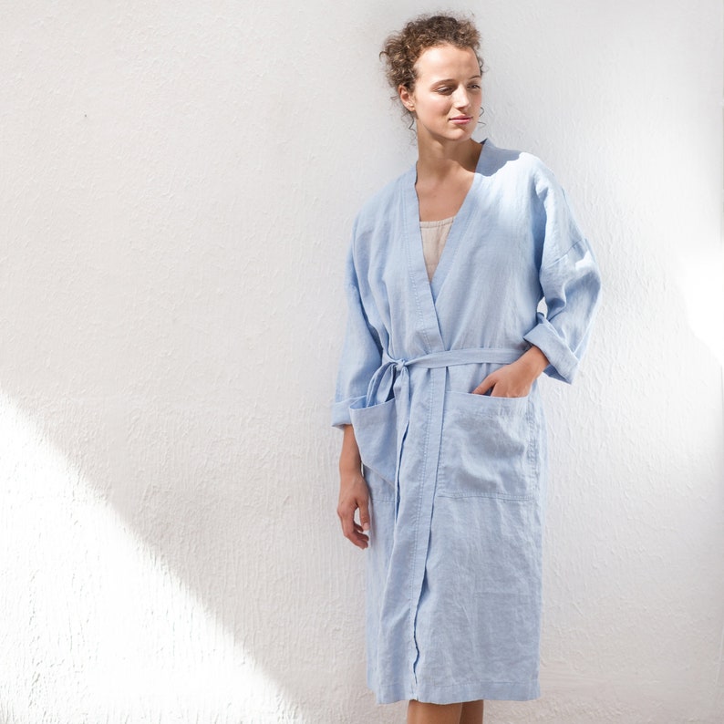 Leinen Morgenmantel / Leinen Kimono Robe / Leinen Robe / Gewaschener Leinen Bademantel / Leinenkleid Bild 3