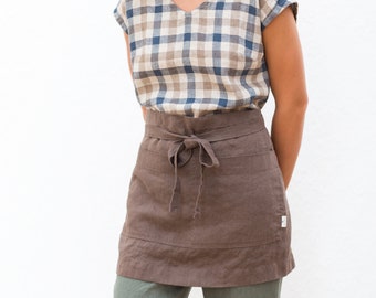 Linen apron / Linen cafe apron / Linen midi cafe apron / Criss cross apron