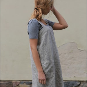 Linen pinafore apron, Square Cross Linen Apron, Linen apron Sophia