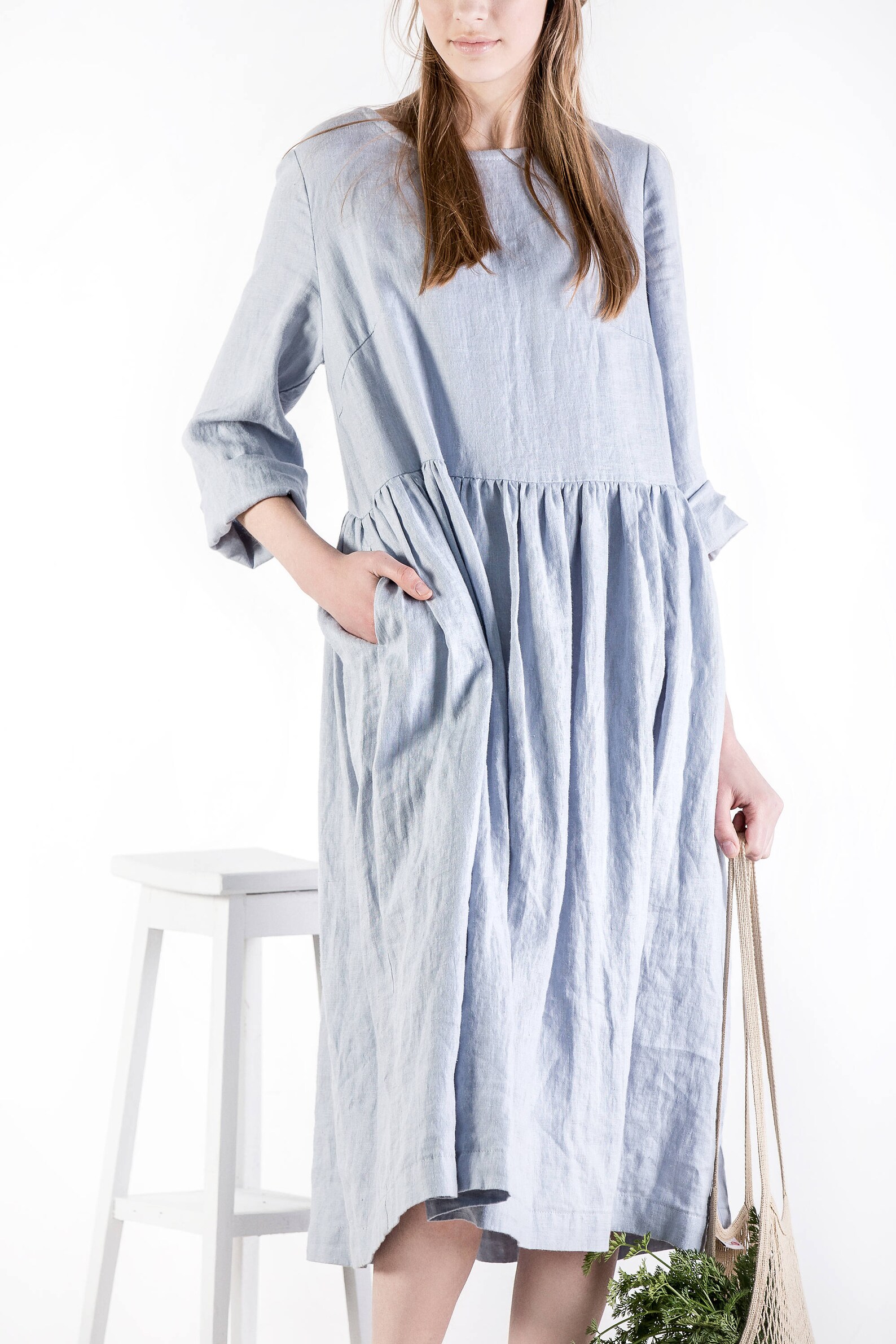 Linen Dress / Linen Dress With Pockets / Casual Linen Dress / - Etsy
