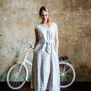 Summer Linen Dress / V Neck Linen Dress / Linen Dress With - Etsy