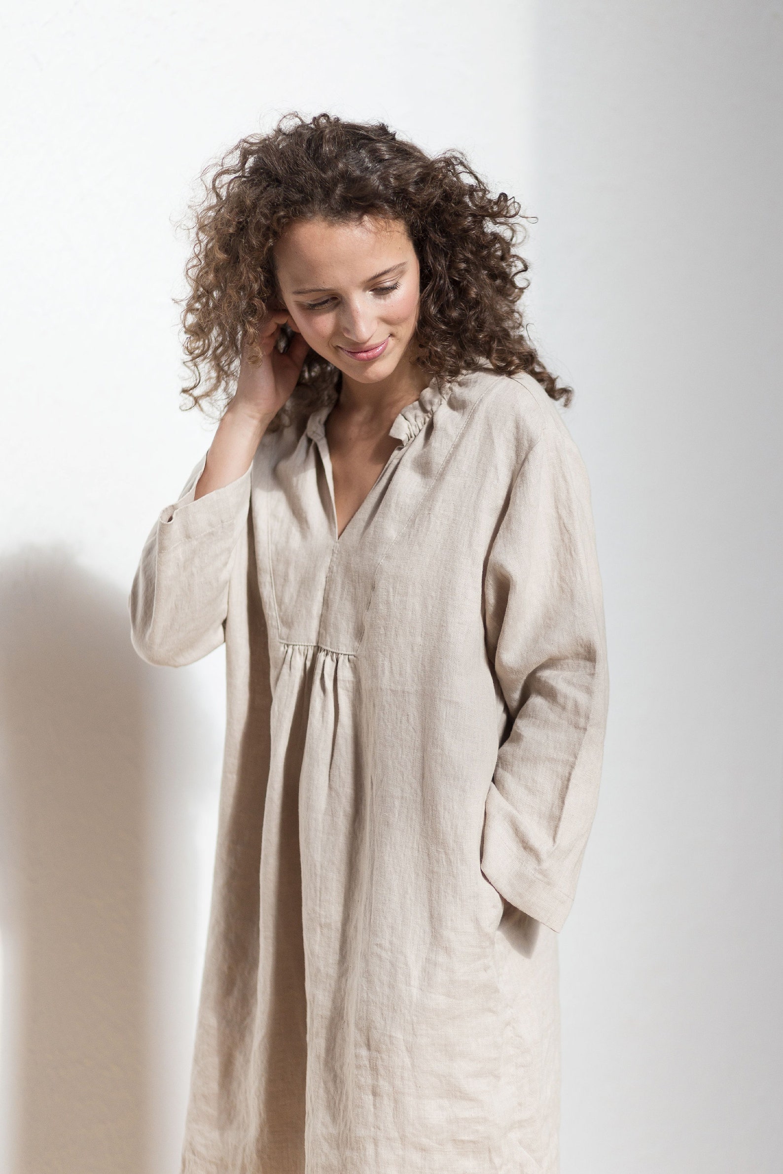 Loose Fitted Linen Dress Linen Dress V Neck Linen Dress Etsy