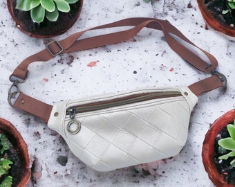 Faux Leather Belt Bag | Waist Pack | Crossbody Purse | Hands-Free Travel Pouch | White