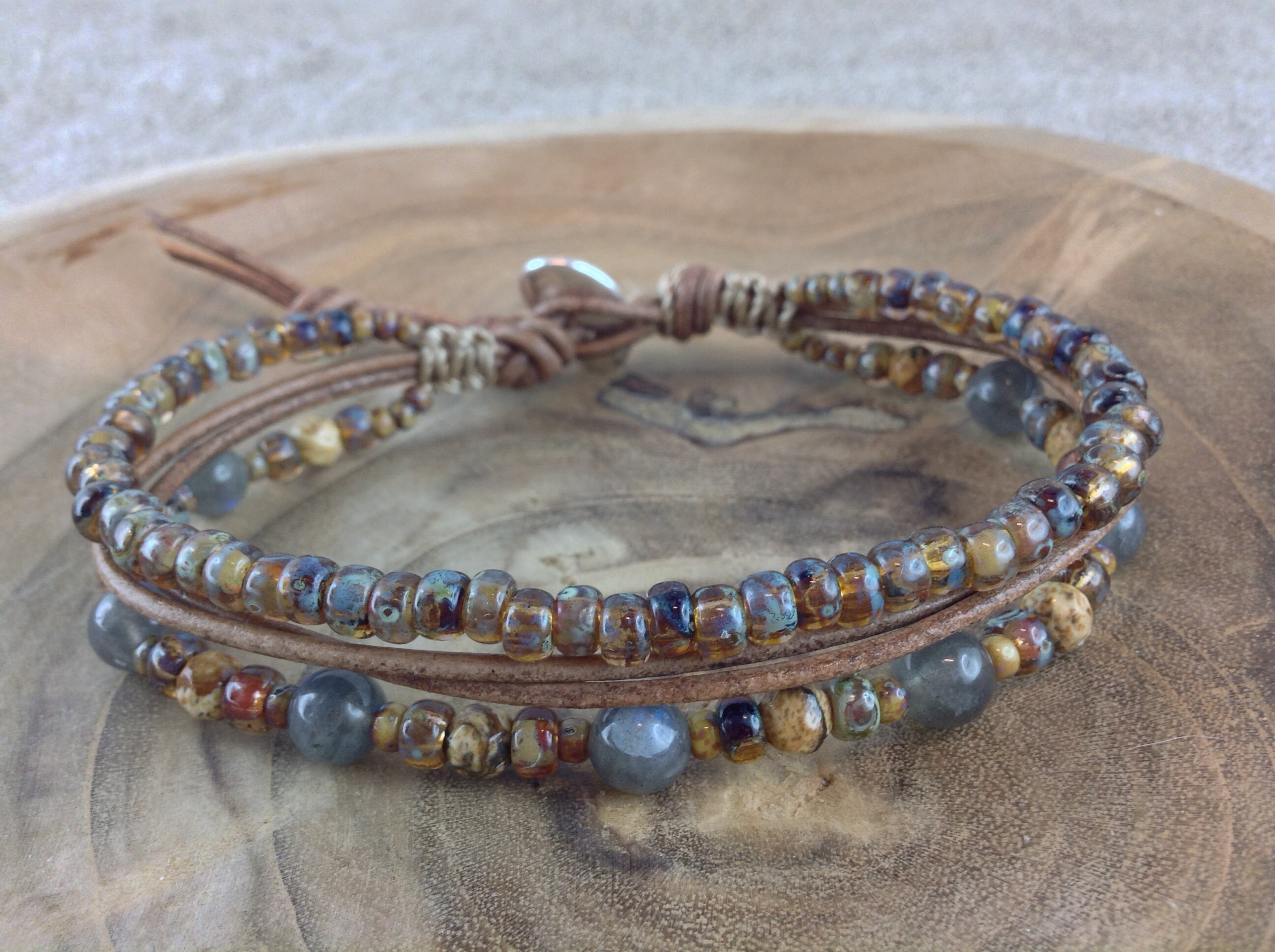 Labradorite Gemstone and Toho Glass Bead Bracelet