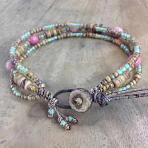 17 cm wrist, Rhodonite beaded bracelet, Layered bracelet for her, summer bracelet