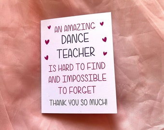 Dance teacher card, dance teacher thank you, thank you card, dance gift, teacher gift, notecard