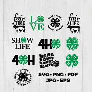 SVG Bundle, sofortiger Download, Datei für Cricut, Silhouette, Kleeblatt, 4H Designs, 4H Bundle SVG, 4H, Jahrmarkt, T-Shirt Design