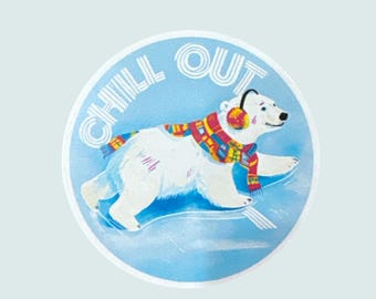 Chill out polar bear sticker, waterproof sticker, laptop sticker, diecut sticker, polar bear sticker, Christmas gift, Christmas sticker