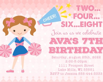 Cheer Birthday Invitation, Cheerleader Party, Cheer Party, Cheerleader Invite, Cheer Party Invite, Personalized, Dance Party