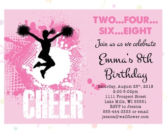 Cheer Birthday Invitation, Personalized, Digital File, Cheerleader Party, Cheer Party, Cheerleader Invite, Cheer Party Invite, Dance Party