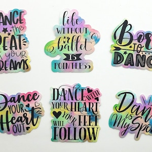 Dance Sticker Pack of 6, dance stickers, Dance Decal, waterproof decal, laptop sticker, ballet, tap, jazz, lyrical, colorful