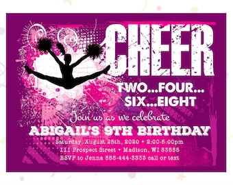 Cheer Birthday Invitation, Cheerleader Party, Cheer Party, Cheerleader Invite, Cheer Party Invite, Personalized, Dance Party