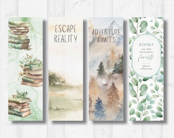 Forest Reader Bookmarks Marcadores digitais para impressão | Marcador digital | Download instantâneo | Amante da natureza | Floresta | Aventura ao ar livre