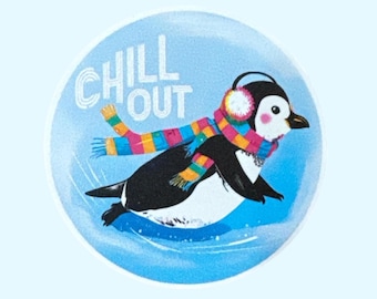 Chill out penguin sticker, waterproof sticker, laptop sticker, diecut sticker, penguin sticker, Christmas gift, Christmas sticker