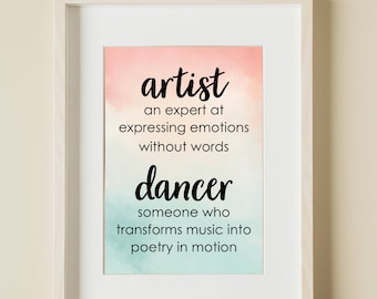 Arte de dançarina, arte de parede, quarto de menina, impressão, impressão artística, presente de dança, arte de dança, citação de dança, dança, impressão de dança, digital