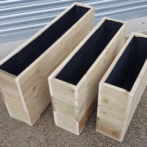 Rough Sawn Wooden Garden Trough Planter, Lined, Sustainable Timber, Handmade Design