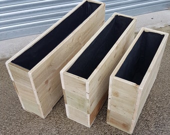 Rough Sawn Wooden Garden Trough Planter, Lined, Sustainable Timber, Handmade Design