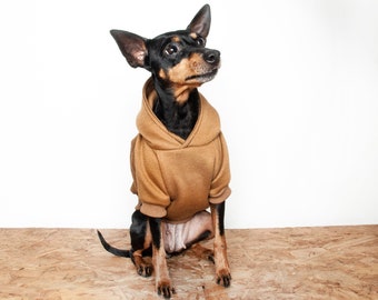 Dog Hoodie / Dog hooded sweater, Handmade fleece lined coat for dogs - Camel tan. Tripod friendly