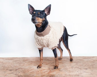 Handmade Teddy Fleece Dog Sweater: Cream Beige Puppy Jumper