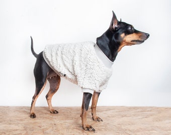 Dog  fleece sweater, Puppy jumper, Handmade teddy fleece sweatshirt for dogs, Silver grey, Tripod friendly. Suitable for small to large dogs