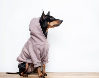 Dog Hoodie / Dog hooded sweater - Handmade fleece lined hoodie for dogs - Dusky Pink. Tripod friendly