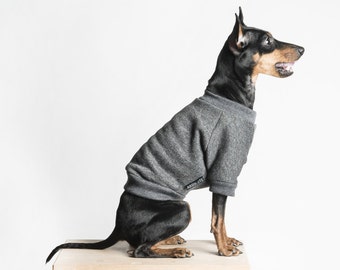 Dog Sweater / Dog jumper - Handmade fleece lined sweatshirt for dogs - Dark Grey. Tripod friendly