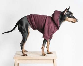 Handmade Maroon Fleece Lined Dog Hoodie - Tripod Friendly