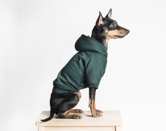 Handmade Fleece Lined Dog Hoodie - Dark Green - Tripod Friendly