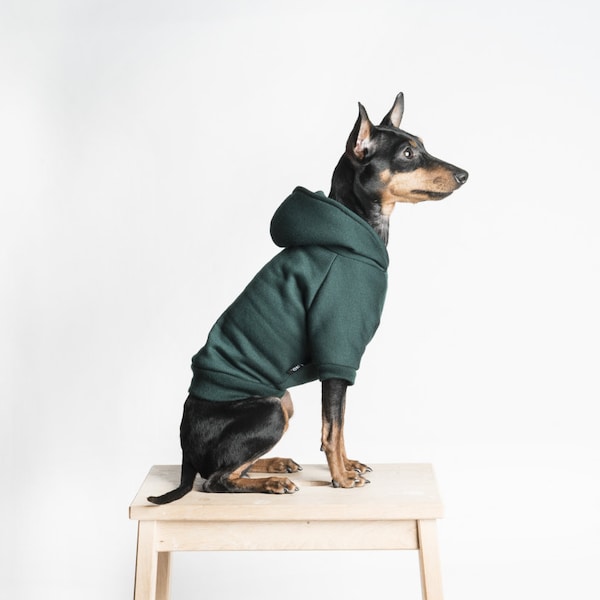 Dog Hoodie / Dog hooded sweater - Handmade fleece lined hoodie for dogs - Dark Green. Tripod friendly