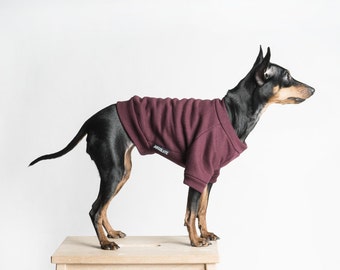 Dog Sweater / Dog jumper,  Handmade fleece lined sweatshirt for dogs, Maroon red. Tripod friendly