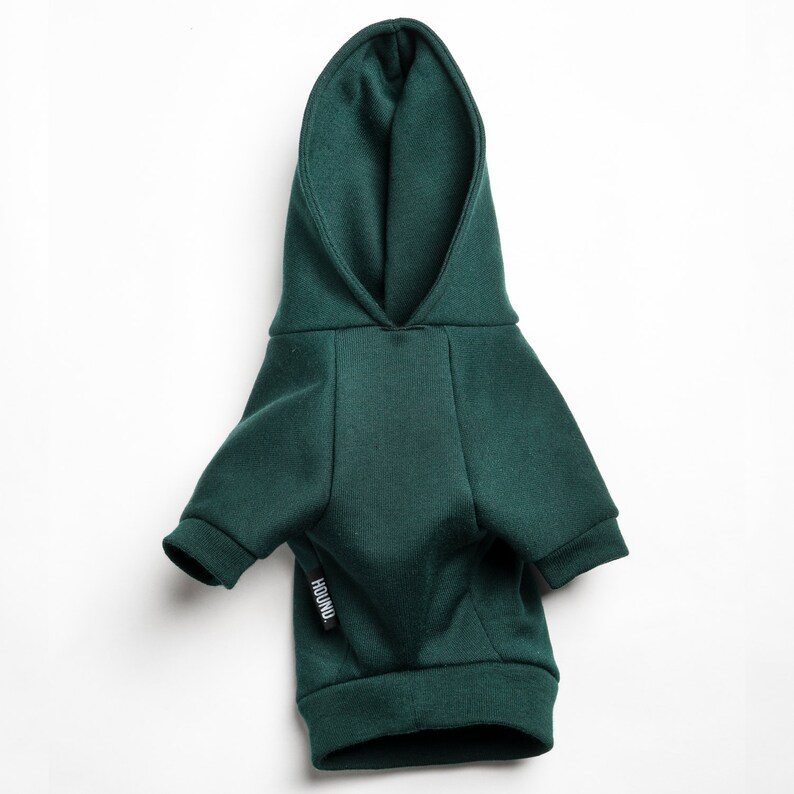 Dog Hoodie / Dog hooded sweater Handmade fleece lined hoodie for dogs Dark Green. Tripod friendly image 5