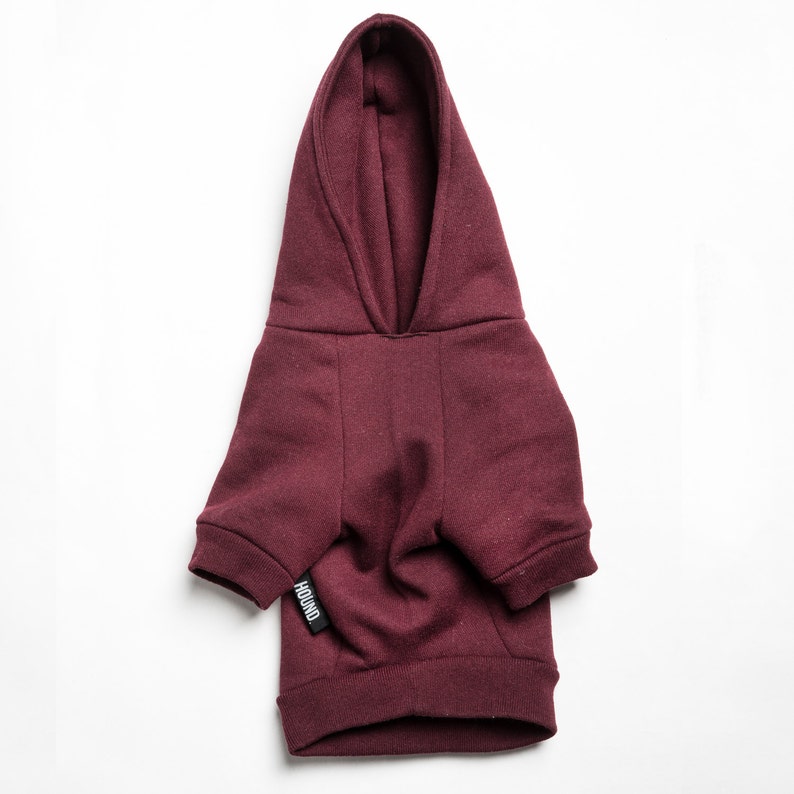 Dog Hoodie / Dog hooded sweater Handmade fleece lined hoodie for dogs Maroon. Tripod friendly image 5