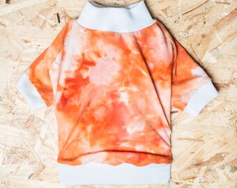 Dog T-shirt vest Tie dye, Handmade gift for dogs and puppies in orange. Tripod friendly. Suitable for small to large dogs