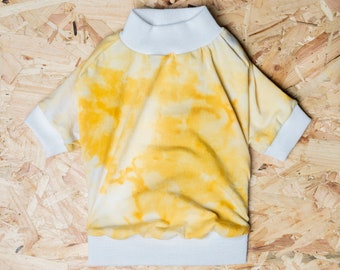 Dog T-shirt vest Tie dye, Handmade gift for dogs and puppies in yellow. Tripod friendly. Suitable for small to large dogs