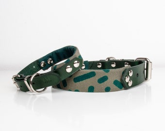 Handmade Green Leather Dog Collar: Confetti Print, Small to Large Breeds