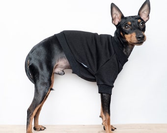 Fleece Lined Dog Sweater: Handmade Black Cotton Jumper