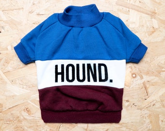 Handmade Fleece Dog Sweater: Color Block Hound Print