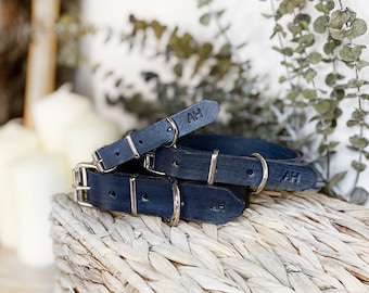 Handmade Blue Leather Dog Collar: Stylish Pet Accessories