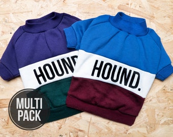 Dog Sweater / Dog jumper Colour block *MULTIPACK DISCOUNT* - Handmade fleece lined sweatshirt for dogs - HOUND print