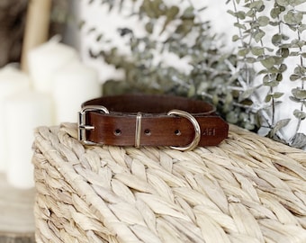 Handmade Brown Leather Dog Collar: Vegetable-Tanned Pet Accessory