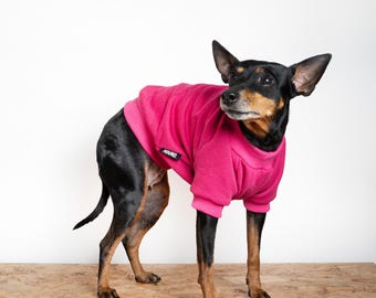 Handmade Fleece Lined Dog Sweater: Bright Pink Puppy Jumper