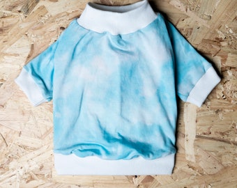 Handmade Tie Dye Dog T-Shirt: Light Blue Cotton Vest