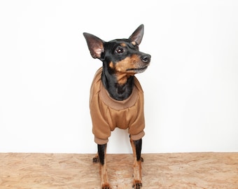 Dog Sweater / Dog jumper, Handmade fleece lined sweatshirt for dogs - Camel tan. Tripod friendly