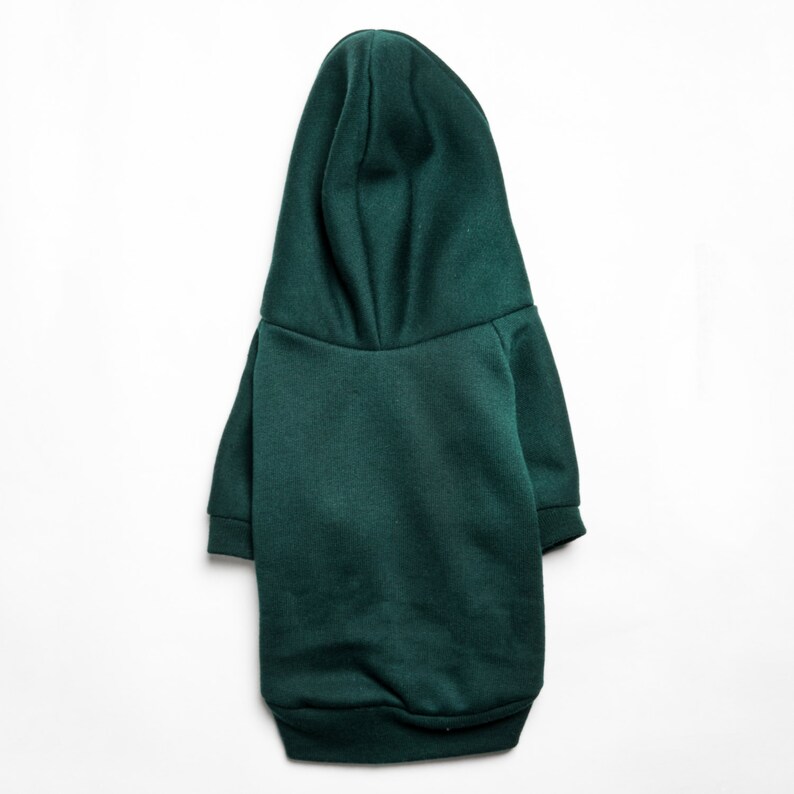 Dog Hoodie / Dog hooded sweater Handmade fleece lined hoodie for dogs Dark Green. Tripod friendly image 4
