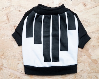 Dog Sweater / Dog jumper Colour block - Handmade fleece lined sweatshirt for dogs - Black / White stripe print. Tripod friendly