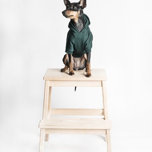 Dog Hoodie / Dog hooded sweater Handmade fleece lined hoodie for dogs Dark Green. Tripod friendly image 3
